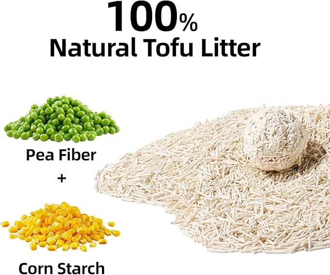 Tofu Cat Litter Strong Clumping Litter 99.9% Dust Free and Flushable Cat Litter, Natural Sustainable Ingredients Odor Control, Low Tracking
