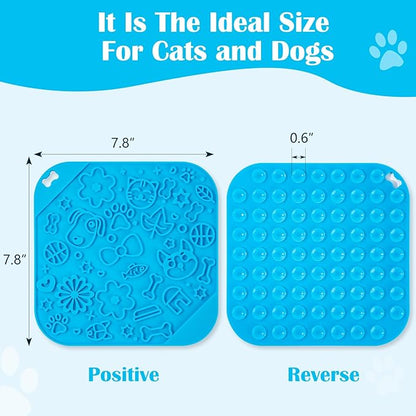8 Inch Dog Feeding Mats Square Pet Slow Feeders Anti Gulping Healthy Eating, Silicone Bowls Design for Small Medium Size Dogs and Cats (OrangeBlueGrey1)