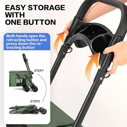 Pet Stroller Cat Dog Stroller Travel Folding Pet Carriers（Green）