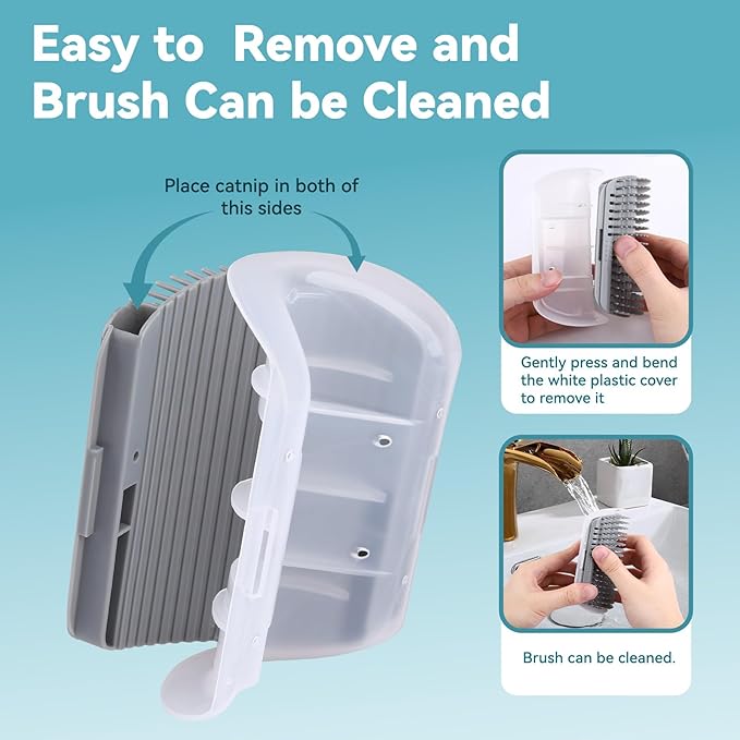 2Packs Cat Self Groomer, Wall Corner Scratcher With Catnip, Soft Brushes, Self Grooming Brush Wall Corner Massager Combs for Long Short Fur Kitten Indoor Cats (Grey)