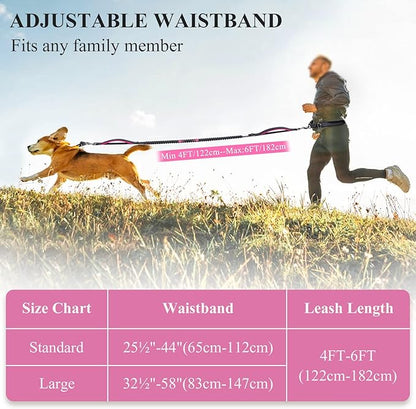 VIVAGLORY Hands Free Dog Leash Bungeeone Running Dog Leash with Waist Belt for Running Walking & Jogging, Bungee & Around Waist for Pet, S, Black/Pink
