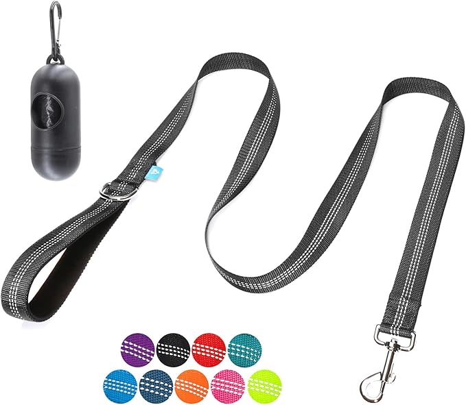 BAAPET 5 Feet Nylon Dog Leash with Triple Reflective Threads and Comfortable Padded Handle for Walking, Training Lead Small Puppy, Medium and Large Dogs (1.0'' x 5 FT, Black)