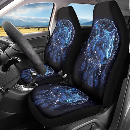 Car Seat Covers Set of 2, Wolf Dream Catcher Print Universal Auto Front Seat Protector Vehicle Seat Cushion Cover for Women Decorative Car Accessories Fit for Car SUV Truck