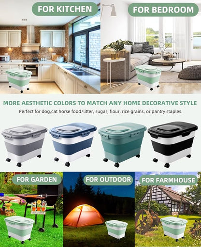 20-23 Lbs Dog Food Storage Container - Collapsible Dog Food Container with Attachable Casters and Scoop,Small Container,Pet Food Storage Containers to Keep Dry Food Fresh,Easy to Move