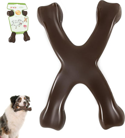 Tough Dog Chew Toy for Aggressive Chewers, Indestructible Beef Flavor Nylon Bone, Durable Dental Toy for Teeth Cleaning & Anxiety Relief, for Small Medium Large Dogs, Keep Them Busy (Brown-X)