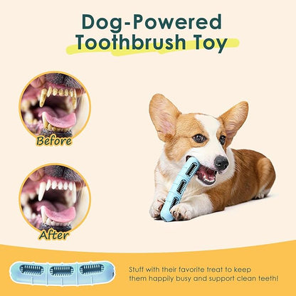 Bite and Brush Puppy Teething Chew Toy with Bristles, Stuffable Rubber Teether for Small Medium Dogs, BPA-Free, Teeth Cleaning & Teething Relief, Keeps Puppy Busy（Upgraded 3.0 - Blue）