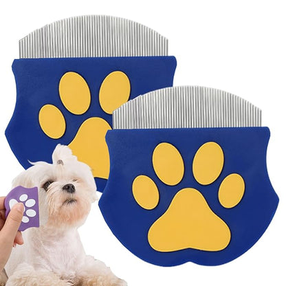 Pet Detangling Flea Comb, Dog Facial Eye Comb, Stainless Steel Tear Stain Remover, Round-Head Grooming Comb for Dog Cat (Blue*2)