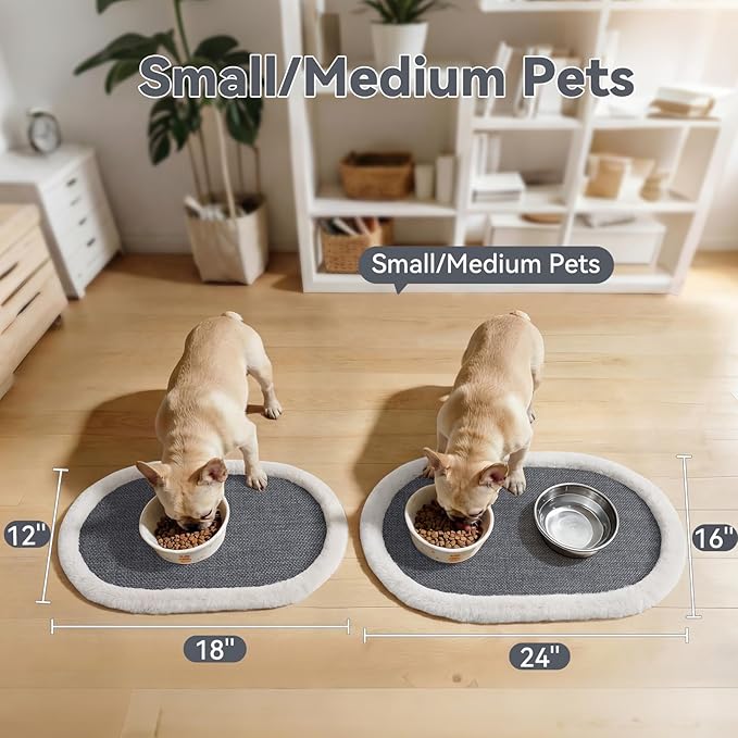 Pet Feeding Mat, Dog Food Mats Absorbent Pet Placemat for Food and Water Bowl with Non Slip Rubber Backing for Dog and Cat (12"x19", Gey)