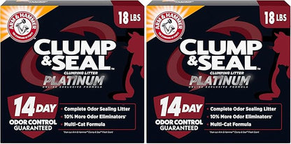 ARM & Hammer Clump & Seal Platinum Cat Litter, Multi-Cat, 14-Day Odor Control, Rock-Hard Clumps, 18 lbs – Powerful Odor Eliminator with Baking Soda (Pack of 2)