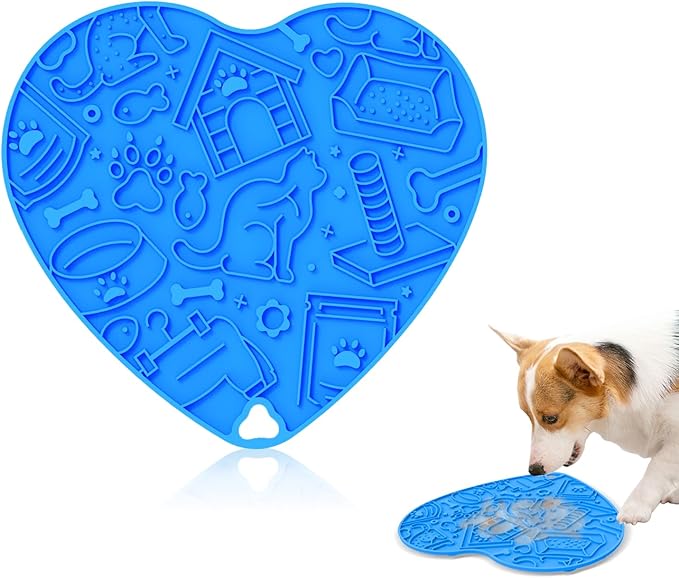 Silicone Slow Feeder Dog & Cat Bowl – Heart Shape Anti-Slip Puzzle Feeding Bowl for Slow Eating, Bloat & Digestion Control – Interactive Pet Enrichment Bowl(Blue)