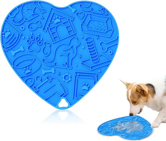 Silicone Slow Feeder Dog & Cat Bowl – Heart Shape Anti-Slip Puzzle Feeding Bowl for Slow Eating, Bloat & Digestion Control – Interactive Pet Enrichment Bowl(Blue)