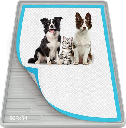 Pee Pad Holder for Dogs, 50"x 34" Extra Large Silicone Pee Tray Mat High Edge, Leak-Proof, No Spill Pet Pad Holder for Puppy, Cat, Rabbit, Training Pads for Floor Protection, No Pee Pads