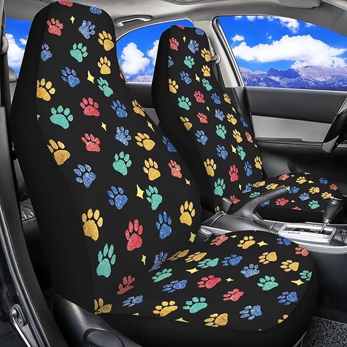 Dreaweet Colorful Dog Paws Print Car Seat Covers Front Seats Only Cute Car Accessories 2 Piece Washable & Universal Seat Covers for Cars SUV Sedan Trucks