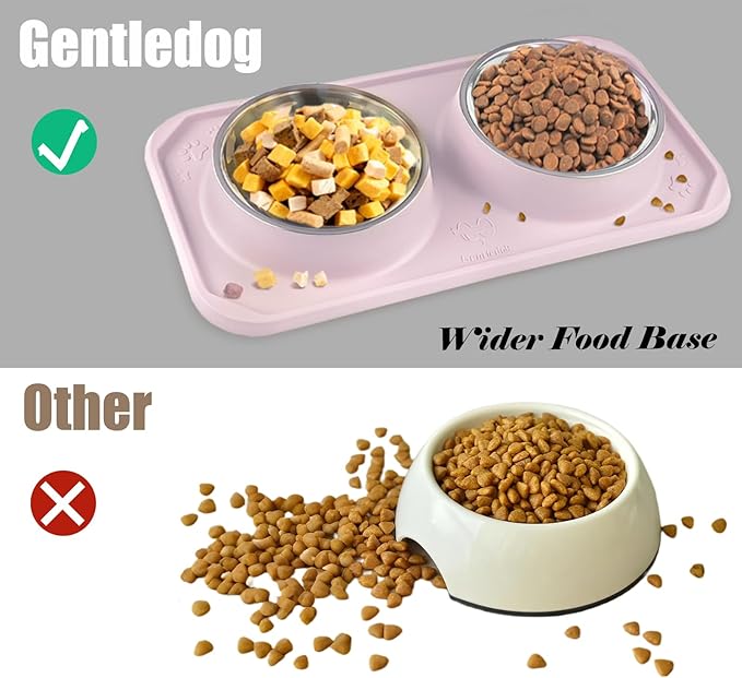 Cat Bowls for Food and Water,Premium Removable Stainless Steel Double Bowls with Non-Slip Bottom & Elevated Stand for Pet and Small Dogs,Upgrade Non-Spill Cat Food Bowls (Light Pink)