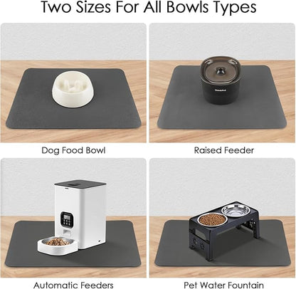 ThinkPet Dog & Cat Food Mat - Pet Feeding Mat for Food & Water Bowl, Puppy Placemat, Nonslip, Waterproof, 15.7" 11.8" - Grey