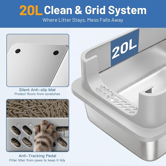 2 Pack XL Stainless Steel Cat Litter Box with Lid and High Sides, 24" L x 16" W x 12" H Extra Large Metal Cat Litter Boxes for Big Cats, Leak-Proof, Non-Stick, Odor-Resistant, Includes Scoop