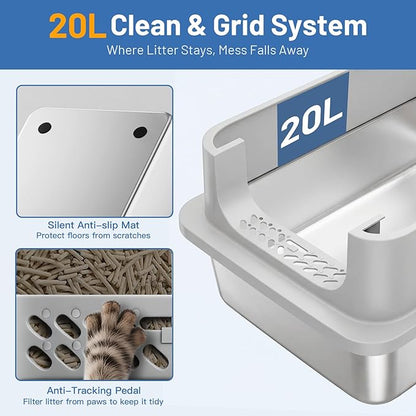 2 Pack XL Stainless Steel Cat Litter Box with Lid and High Sides, 24" L x 16" W x 12" H Extra Large Metal Cat Litter Boxes for Big Cats, Leak-Proof, Non-Stick, Odor-Resistant, Includes Scoop