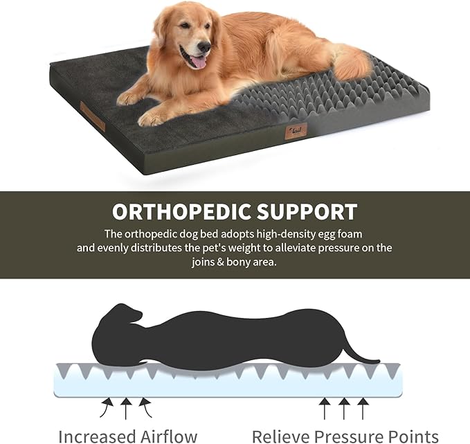 Comfort Dog Bed for Small Dogs & Cats, Waterproof Dog Crate Mat Orthopedic Egg Crate Foam with Washable Removable Cover, Coffee