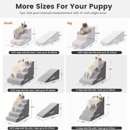 Gardner Pet Dog Stairs for Small Dogs 22.4" H, Large 2 in 1 Transformable 3-Step Pet Stairs and ramp, Dog Steps for High Bed (22-27") with Non-Slip Waterproof Cover CertiPUR-US Certified Foam,Checked