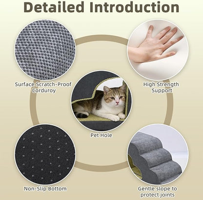 Dog Stairs for High Bed, Pet Stairs-6 Steps Up to 30" H High Bed with Tunnel 2 in 1 with Zippers Suitable, Non-Slip Balanced Indoor Pet Ramp for Dogs and Cats - Grey 6 Tiers