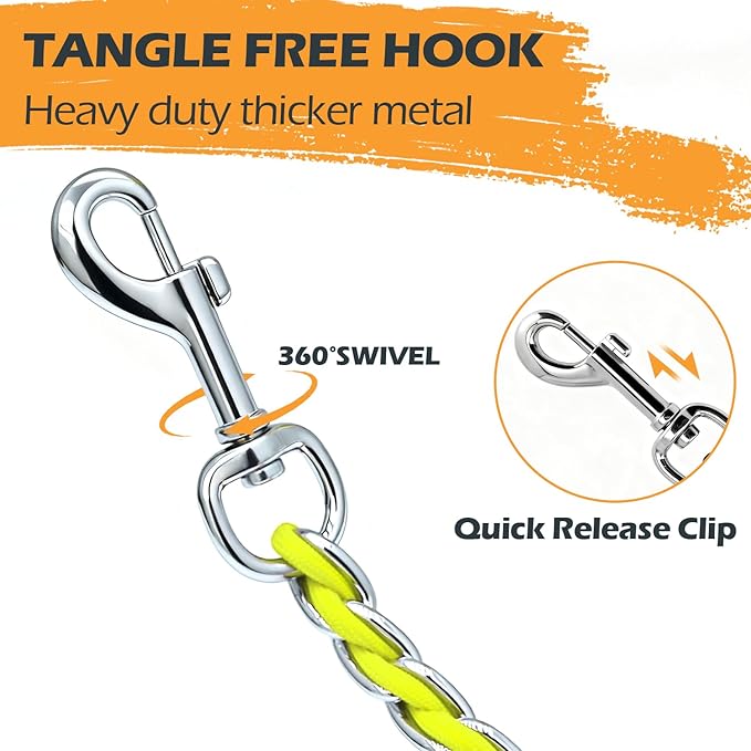 Chain Dog Leash Chew Proof Metal Leash for Medium Large Dogs, Chain Link Dog Anti Chew 5.2FT / 4FT Strong Anti Bite Comfortable Soft Padded Handle (Yellow, 5FT(30-80lb)