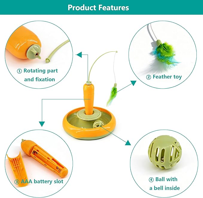 Detachable Interactive Cat Toy | Handheld Teaser Wand/Floor Play Dual-Use, Indoor Cat Toy