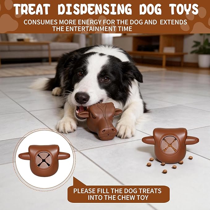 Tough Dog Toys for Aggressive Chewers | Natural Rubber Treat Dispensing Chew Toys for Medium Large Dogs, Interactive Slow Feeder Puzzle Toy for Boredom Relief & Teeth Cleaning, Dishwasher Safe