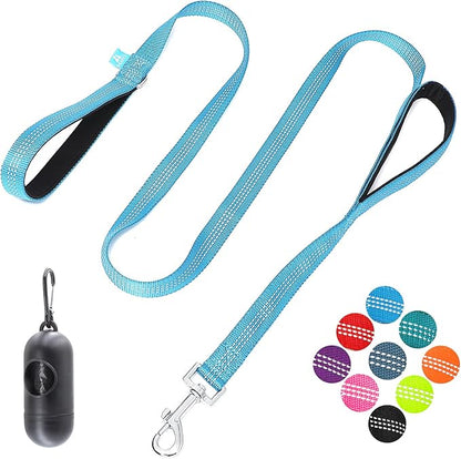 BAAPET Two Handle Dog Leash, Dual Soft Padded Handles with Traffic Control Handle Leash for Small Medium or Large Dogs (1.0'' x 5 FT, Blue)
