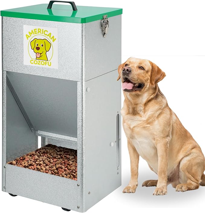 Automatic Dog Feeder with Wheels, 25lb Heavy Duty Galvanized Steel Gravity Food Dispenser - Easy to Move Rolling Pet Food Station for Indoor & Outdoor Use