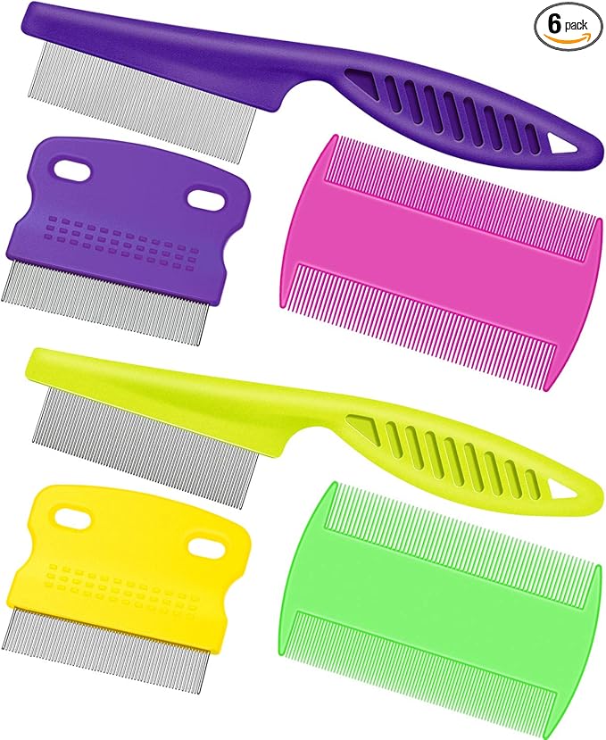 Boao 6 Pack Flea Lice Comb Stainless Steel Dog Cat Grooming Combs with Rounded Teeth, Double Sided Pet Tear Stain Remover Dematting Tool for Pets(Pink, Green, Purple, Yellow)