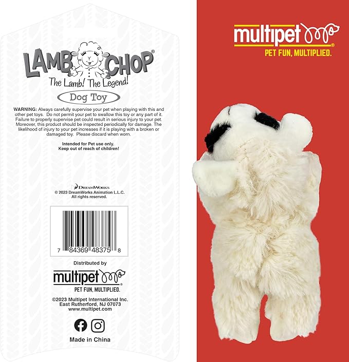 Multipet Lamb Chop Dog Plush Toy - Squeaky Toy for All Dogs - Extra Soft Plush - Stuffed Animal Dog-Toy for Cuddling & Playing - Cute Pet-Toy (6",Cream),(Pack of 2)