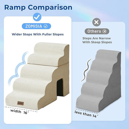 Dog Steps for High Beds - 6 Step 29" H Pet Stairs with Tunnel 2 in 1 with Zippers Suitable for Large Dogs and Cats, Indoor Cat Ladders with Non-Slip Bottom, Beige