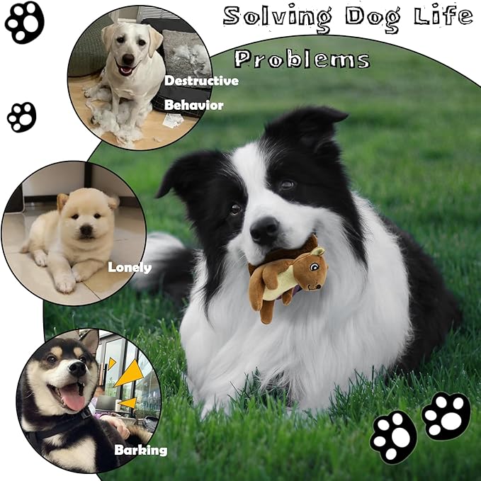 Hide and Seek Dog Toys Squeaky Sitting Squirrels Plush Toy with Crinkle Nut, Interactive Dog Toy to Keep Them Busy Pet Teeth Clean Chew Toys for Small & Medium Dogs