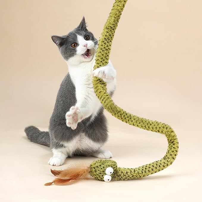 ZEZE Forest Snake Cat Teaser Wand Toy, 50.5” Interactive Feather Cat Toy with Crinkle Sound, Flexible Rubber Wand & Non-Slip Handle for Indoor Cats Play