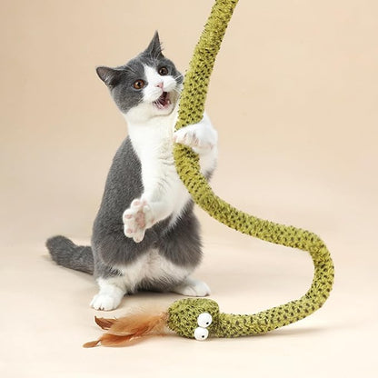 ZEZE Forest Snake Cat Teaser Wand Toy, 50.5” Interactive Feather Cat Toy with Crinkle Sound, Flexible Rubber Wand & Non-Slip Handle for Indoor Cats Play