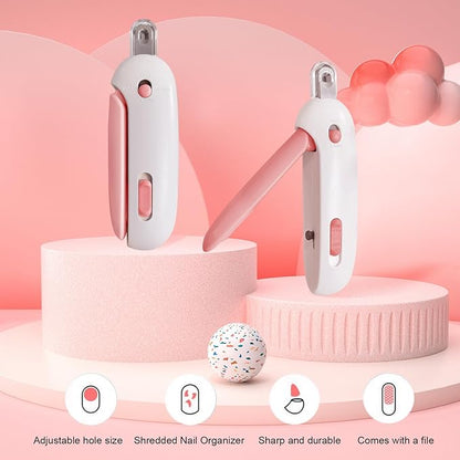 Cat Nail Clipper with Adjustable Aperture, Small Dog Nail Trimmer with 4 Gears & Nail File, Safe Pet Claw Clipper Grooming Tool to Avoid Over Cutting, Professional Pet Nail Cutter for Beginners (Pink)