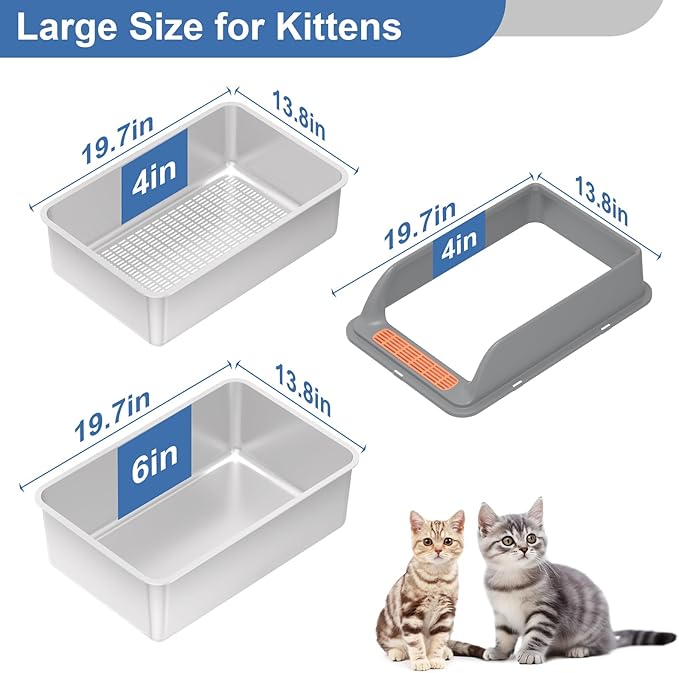Stainless Steel Sifting Litter Box with Lid, Large Sifting Cat Litter Box for Pine Pellets & Big Cats,Metal Pellet Sifter Litter Pan System for Odor Control,Sifting Box Liners & Scoop
