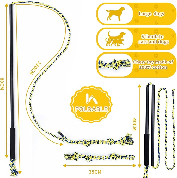 Interactive Flirt Pole Toy for Dogs Chase and Tug of War,Durable Teaser Wand with Pet Fleece Rope Tether Lure Toy to Outdoor Exercise & Training for Small Medium Large Dogs (Black)