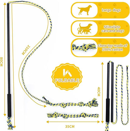 Interactive Flirt Pole Toy for Dogs Chase and Tug of War,Durable Teaser Wand with Pet Fleece Rope Tether Lure Toy to Outdoor Exercise & Training for Small Medium Large Dogs (Black)