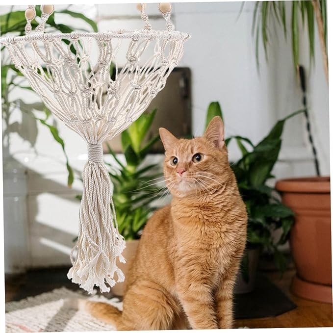 Bohemian Macrame Cat Hammock Bed Hanging Pet Nest 40cm Woven Indoor Cat Bed 20-30lbs Kitten Accessory