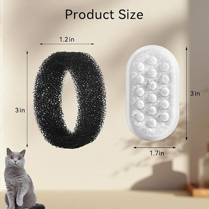 Cat Water Fountain Filter, 32-Pack Cat Fountain Replacement Filters for 67oz/2L & 108oz/3.2L Stainless Steel Cat Water Fountain, 4-Layer Filtration Pet Filter (16 Filters & 16 Sponges)