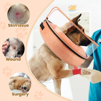 BARKLESS Dog Cone, Inflatable Dog Cone After Surgery, Soft Surgery Collar with Enhanced Anti-Licking Guard Shield for Pets, Patented Protective Donut Collar (Orange, M+ (Neck:11"-14"))