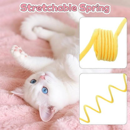 4PCS Cat Spring Toys, Hanging Fluffy Cat Ball Toys with Bell Stretchable Interactive Cats Teaser Soft Plush Interactive Cat Toy for Indoor Cats Kitten Play Chase Exercise