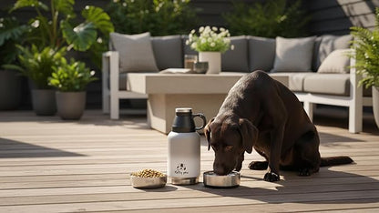 Petty Paw Dog Travel Water Bottle 32 oz Portable Stainless Steel Pet Water Bottle with Detachable Bowl for Dogs Leak Proof for Walking, Hiking, Camping