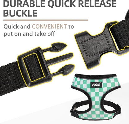 PUPTECK Soft Mesh Dog Harness and Leash Set Pet Puppy Cat Comfort Padded Vest No Pull Harnesses, Checkered Green&White, S