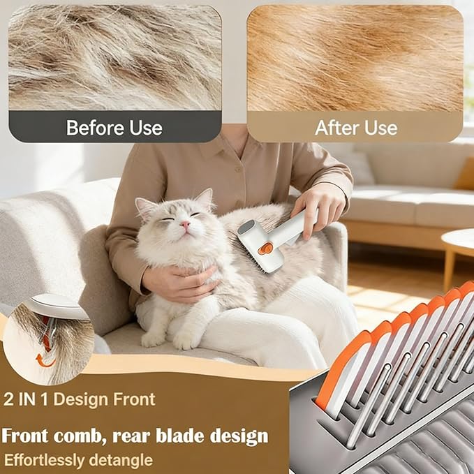 2-in-1 Pet Self-Detangling & Grooming Comb, 2-in-1 Pet Comb, Double-Sided Dematting Brush, Combs Through Knots and Lifts Loose Hair—Quickly (2pcs)