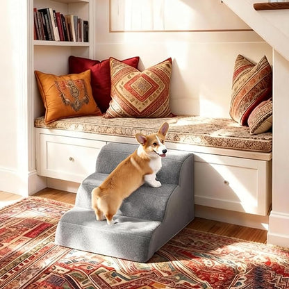3-Step Sturdy Foam Dog Stairs with PE Support Board, Cover Removable, Pet Steps for Small to Medium Dogs & Cats, 13''H Dog Step for Sofa, Chair, or Stairs