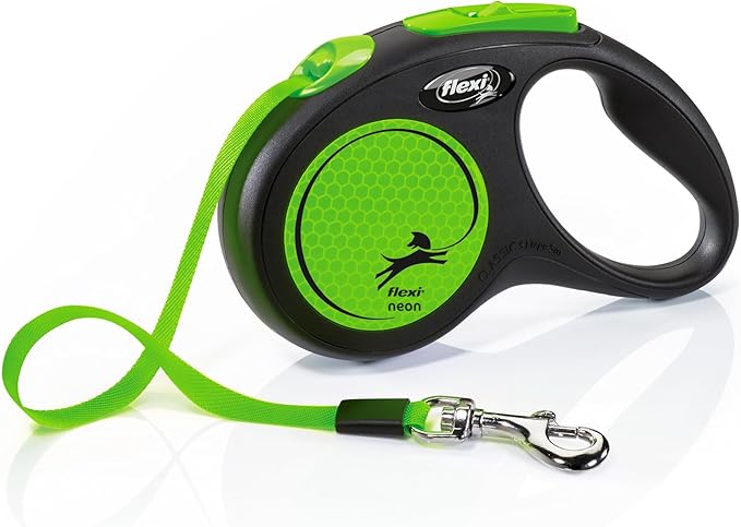 Flexi Neon Tape Green Small 5m Retractable Dog Leash/Lead for Dogs up to 15kgs/33lbs