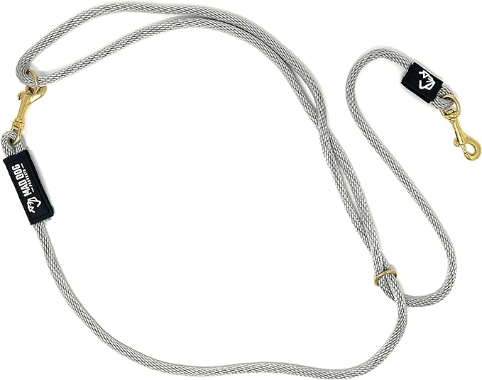 Mad Dog Products Hands Free Clip Dog Leash 3/8" x 10' Silver Signature Rope - Made in USA