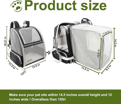 Texsens Innovative Traveler Bubble Backpack Pet Carriers for Cats and Dogs (Expandable-Black)